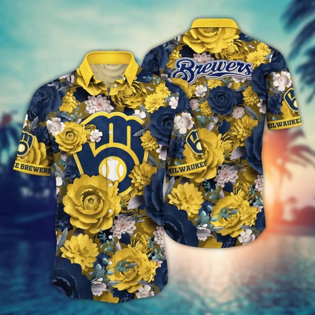 Milwaukee Brewers Hawaiian Shirt Bold Blooms