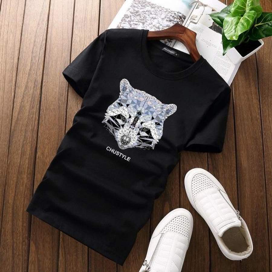 Men Short Sleeves Cotton Fox Prints Round-neck Male Summer Casual  T-shirt