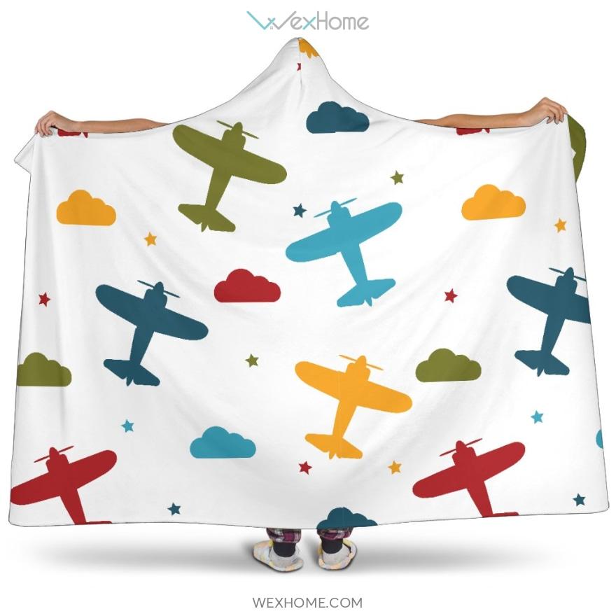 Airplane Star Cloud Colorful Hooded Blanket