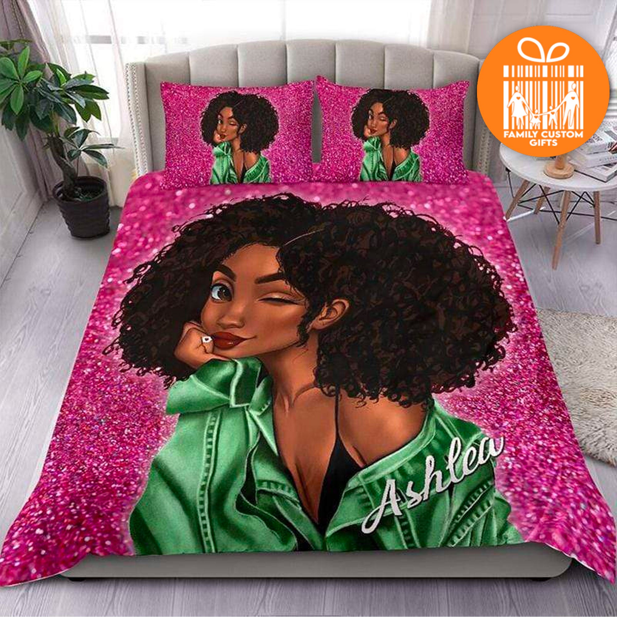 Custom Quilt Sets African American Black Queen Pink Girl Personalized Quilt Bedding Gift For Girls Women