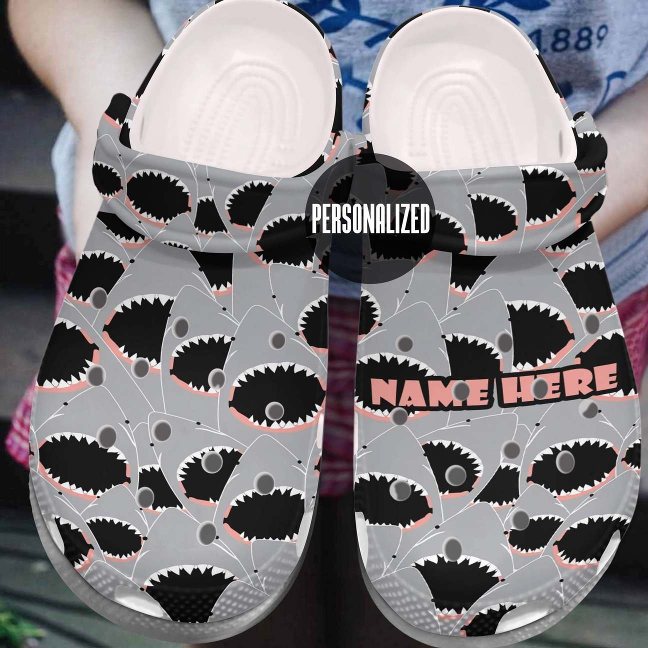 Shark Personalized Clog, Custom Name, Text, Color, Number Fashion Style For Women, Men, Kid, Print 3D Grey Shark Pattern