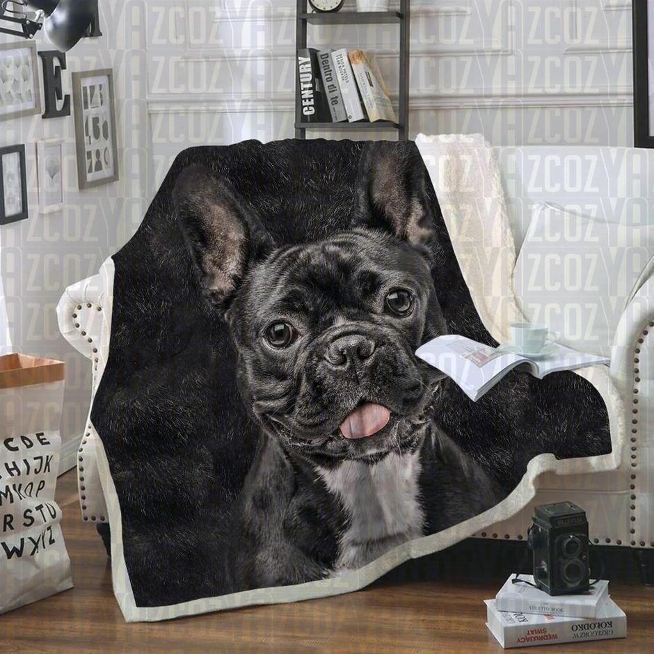 Black Baby French Dog Fleece Blanket, Sherpa Blanket, Gift For Aunt Gift For Parent, Family Member, Friends Gift, Christmas Gift, Home Decor, Home Living