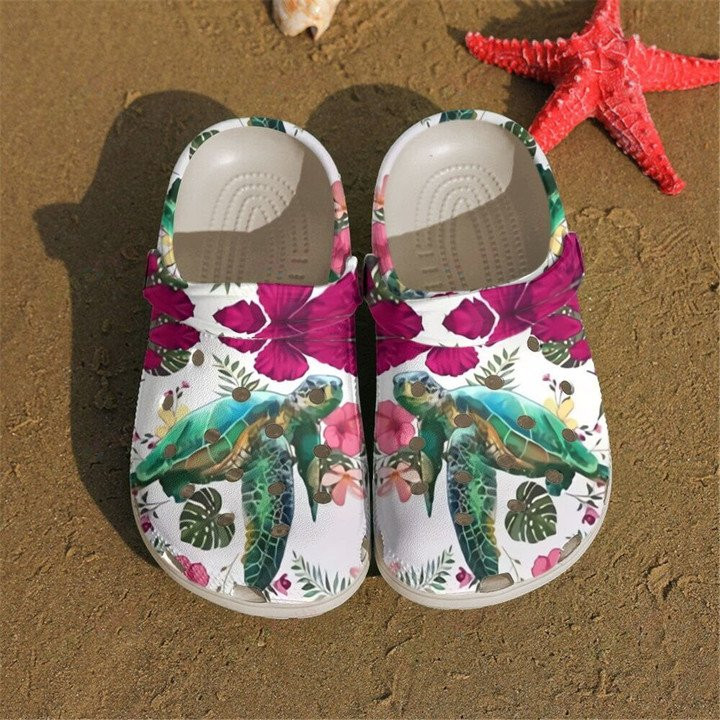 Sea Turtle And Flower Crocss Classic Clogs Shoes For Men Women Kids ...