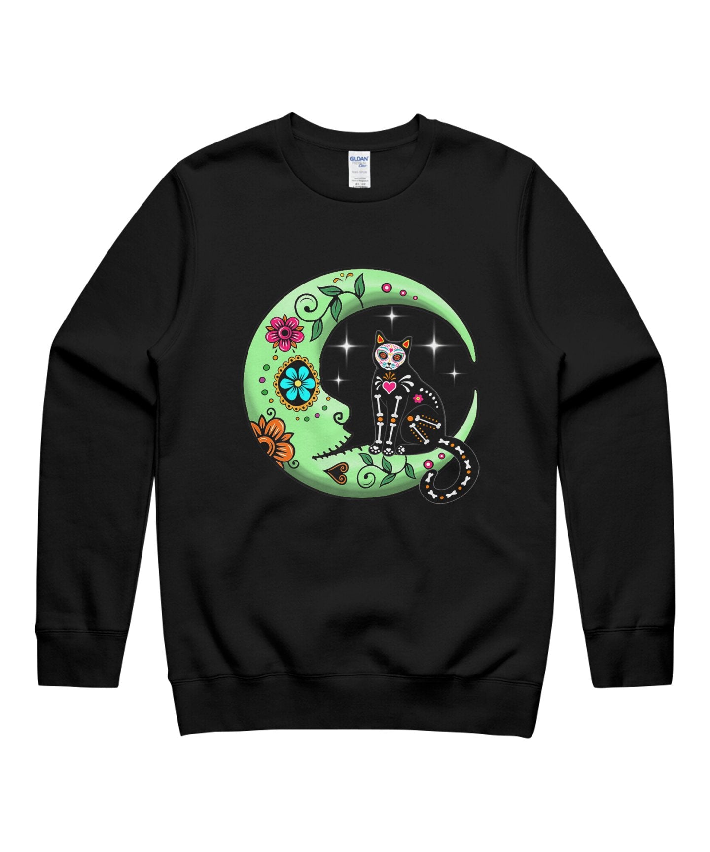 Sugar Skull Cat & Moon Funny Dia De Los Muertos Day Of Dead Premium T-Shirt Halloween T-Shirt Unisex Crewneck Sweatshirt