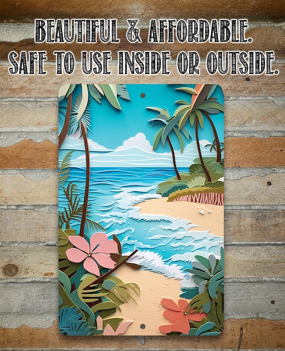 Beach Dreams – Beach House and Summer Surfing Decor – 8″ x 12″ or 12″ x 18″ Aluminum Tin Awesome Metal Poster