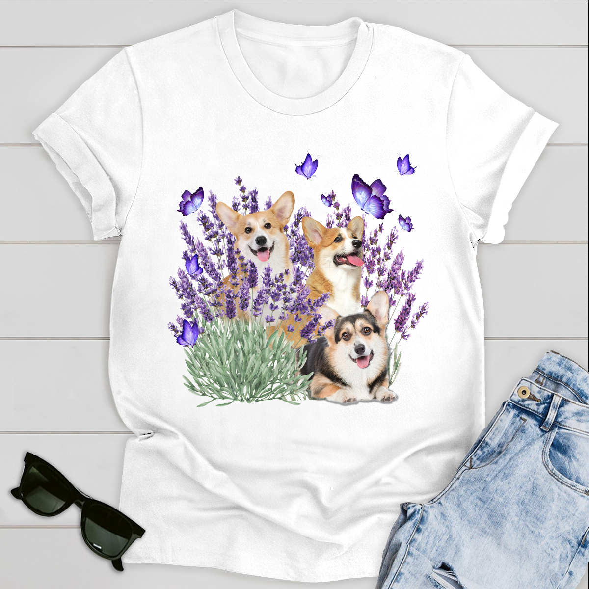 Corgi And Gorgeous Purple Flower For Corgi Lover Dog Lover Classic T-Shirt