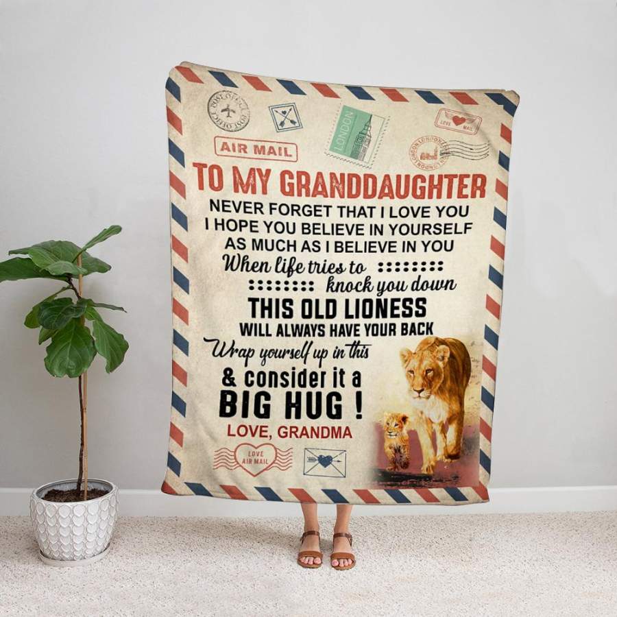 Air mail lion grandma to my granddaughter wrap yourself fleece blanket/ sherpa blanket