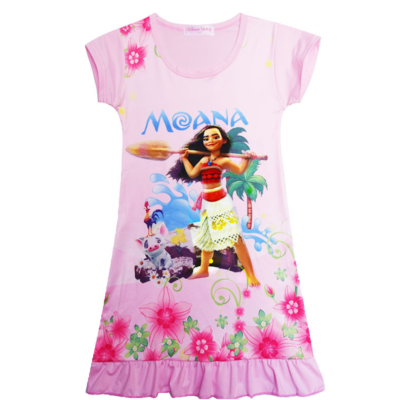 2018 Summer Girl Dress Cartoon Moana for Girls Clothes Print Baby trolls Pink Princess Party Dress Children Kids Vaiana Clothing alx