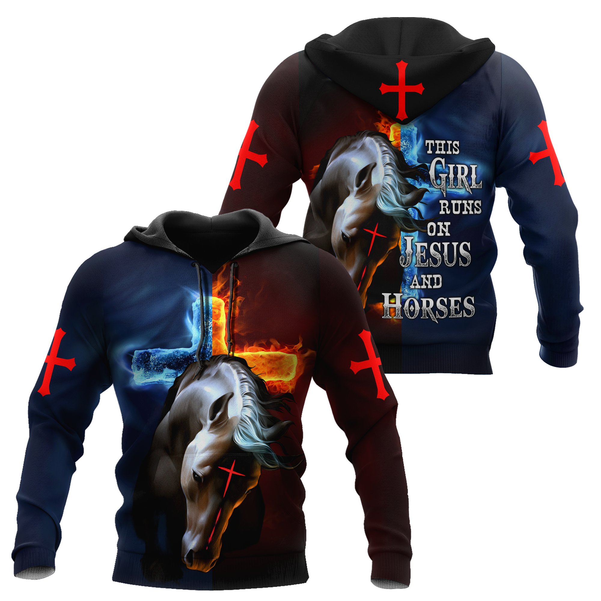 This Girl Runs On Jesus And Horse Jesus All Over Printed Black Shirts – Am Style Design