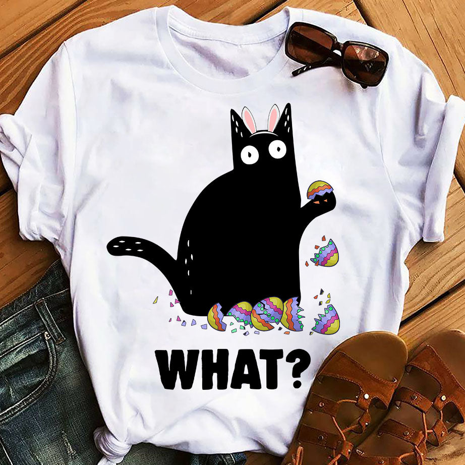 Black Cat Bunny Easter Break Egg Graphic Unisex T Shirt, Sweatshirt, Hoodie Size S – 5XL