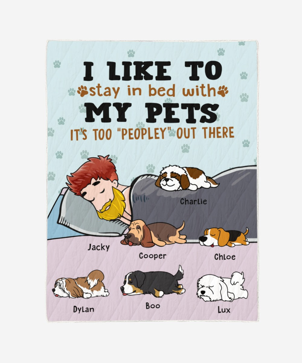 Excoolent Personalized Quilt/Blanket For Pet Lovers – Cute Gift With Personalized Dogs/Cats Breed, Hair, Skin Color & Names – Dad With Lazy Pets – (Up To 6 Pets/Dogs/Cats)
