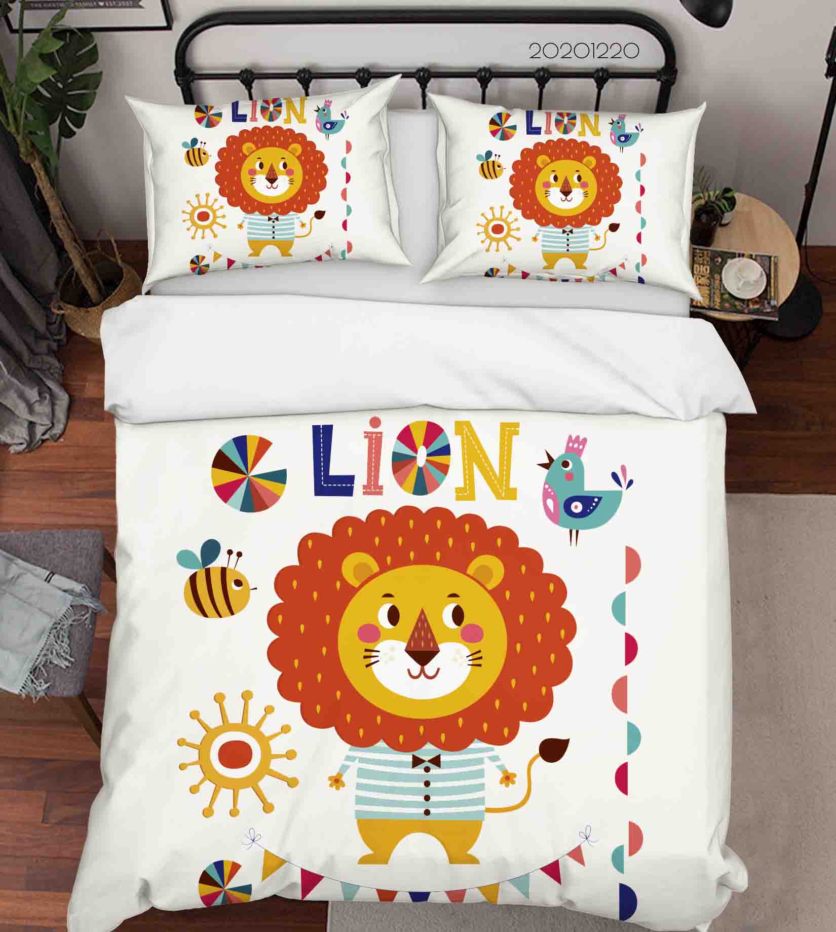 3D Hand Drawn Animal Lion Tree Bird Quilt Cover Set Bedding Set Duvet Cover Pillowcases 143 Lqh