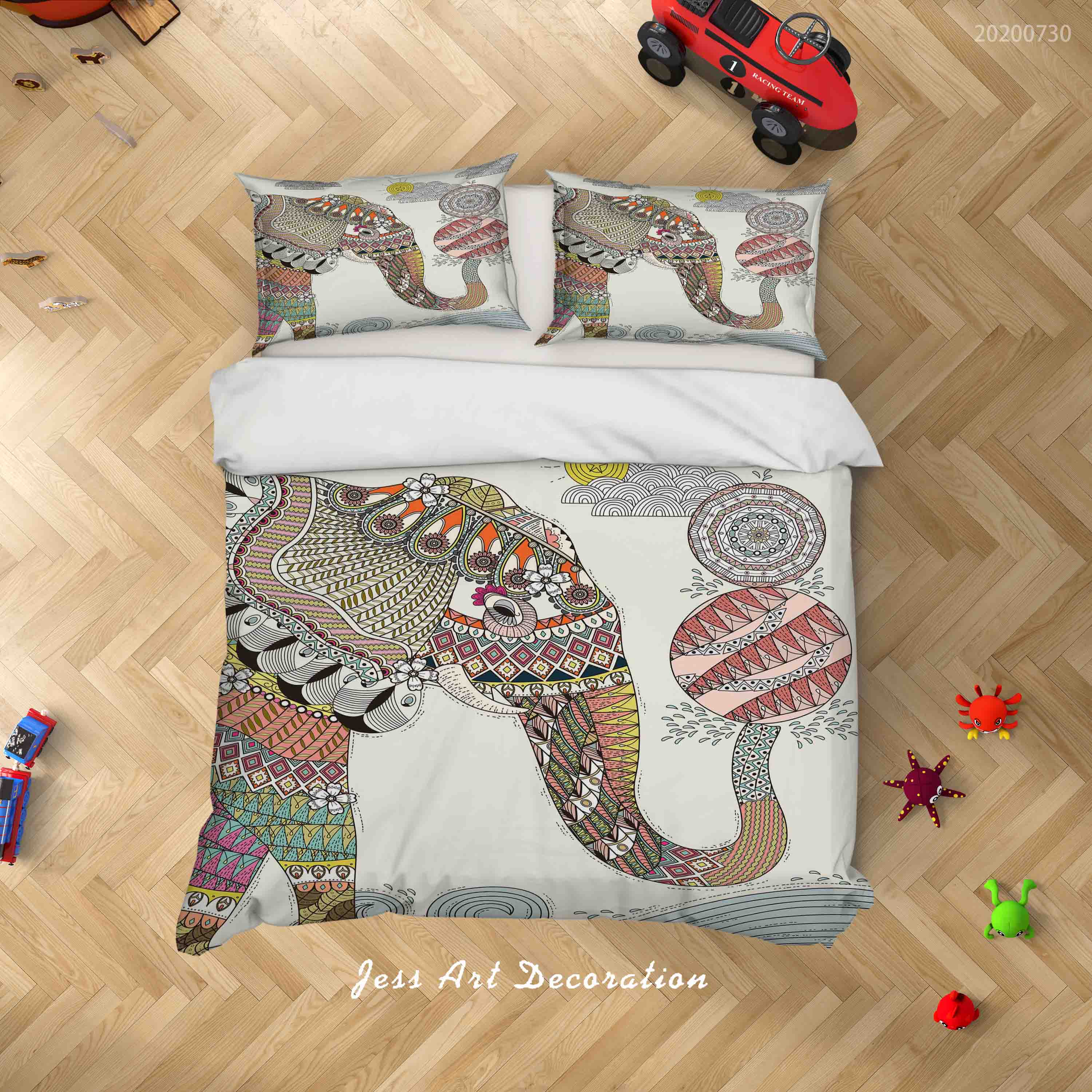 3D Indian Pattern Elephant Quilt Cover Set Bedding Set Duvet Cover Pillowcases Lxl 86