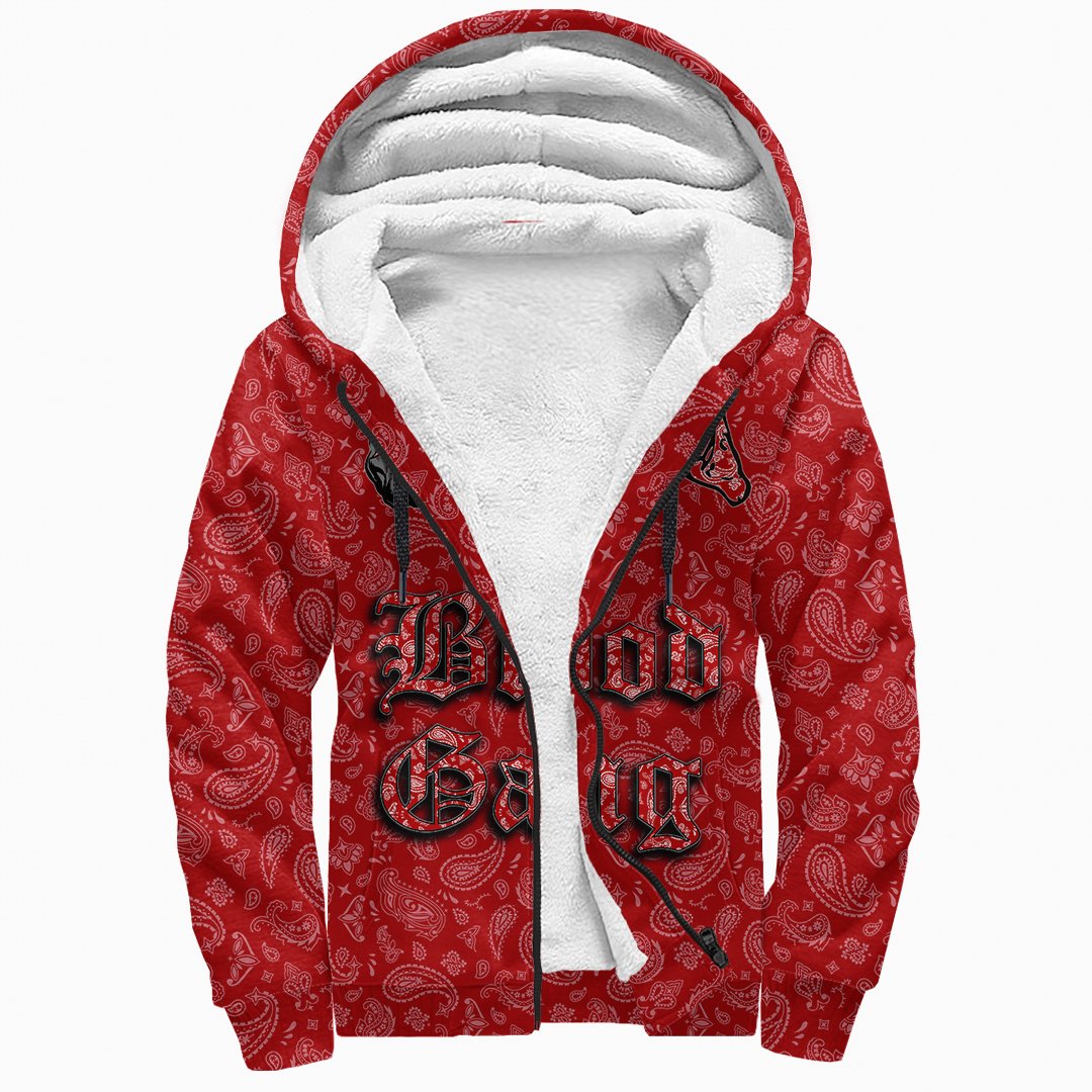 (Custom) Blood Gang Sherpa Hoodie Red Bandana A31