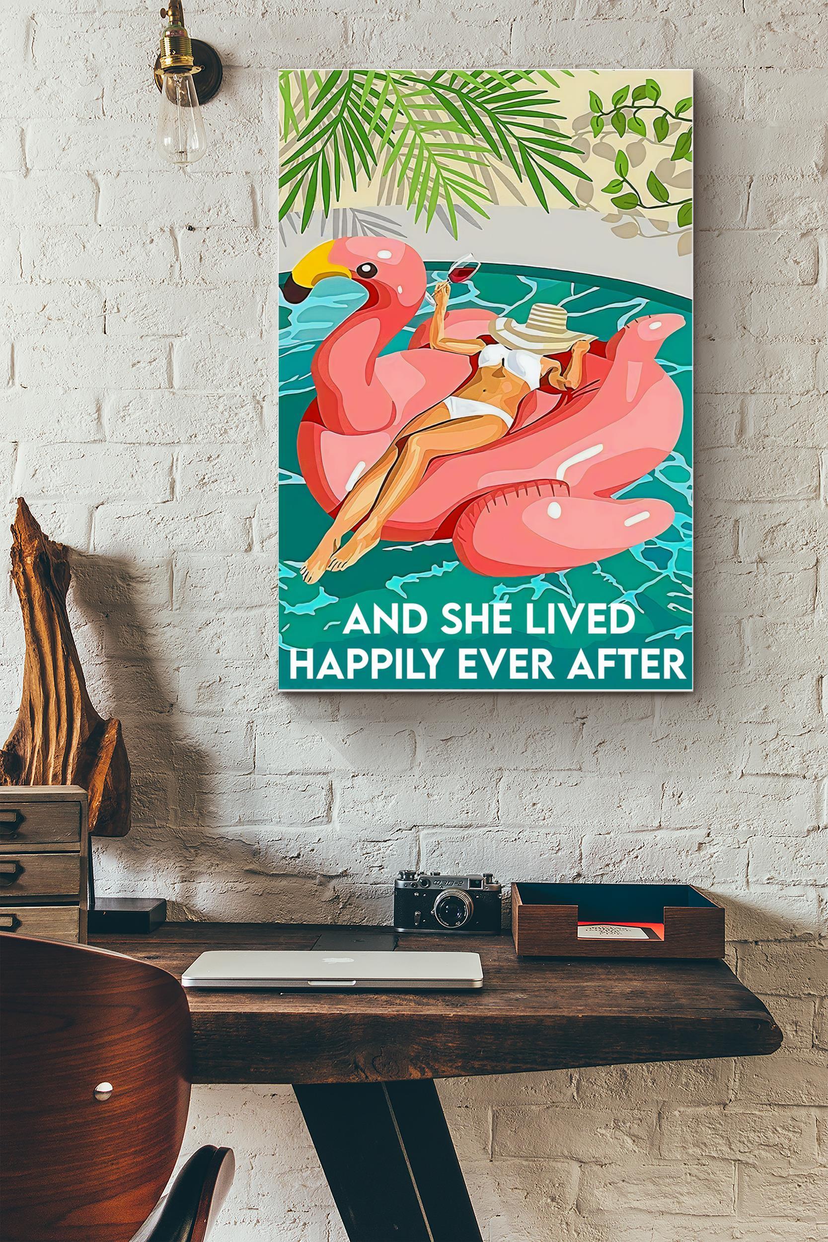 And She Lived Happily Poster – Travel Wall Art – Gift For Tourist, Wine Lover, Home Decor (Unframed) Poster