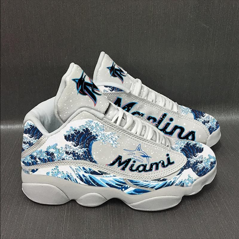 Waves Miami Marlins Baseball Team Air Jordan 13 Printing Shoes Sneaker