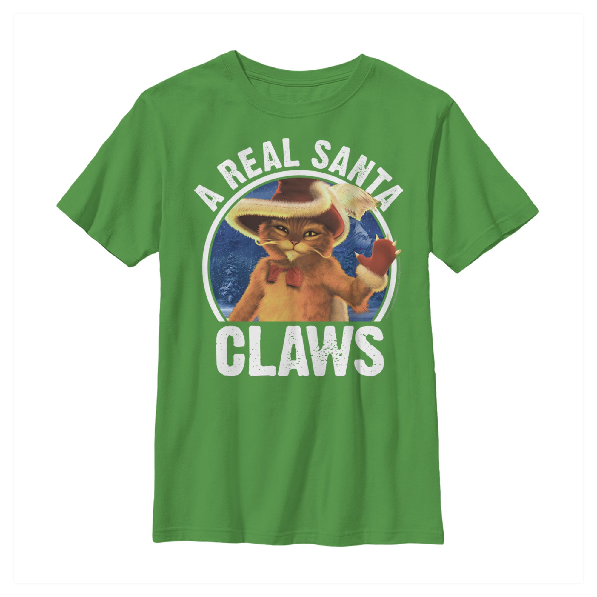 Shrek Boy’S Christmas Santa Claws Puss In Boots  T-Shirt