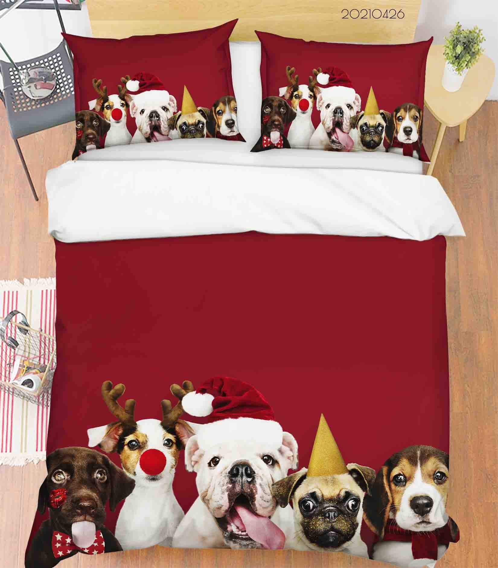 3D Cute Animal Dog Red Quilt Cover Set Bedding Set Duvet Cover Pillowcases 274