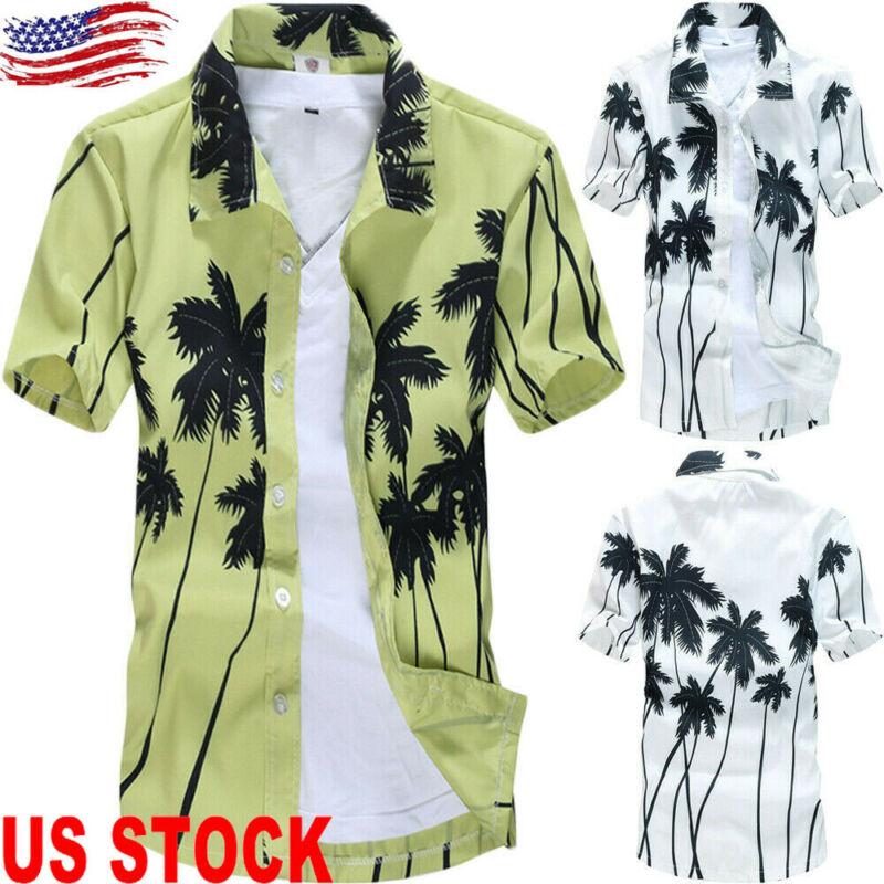 Beach Hawaii Shirts Quick Dry Palm Tree Short Sleeve Shirt Ha91937