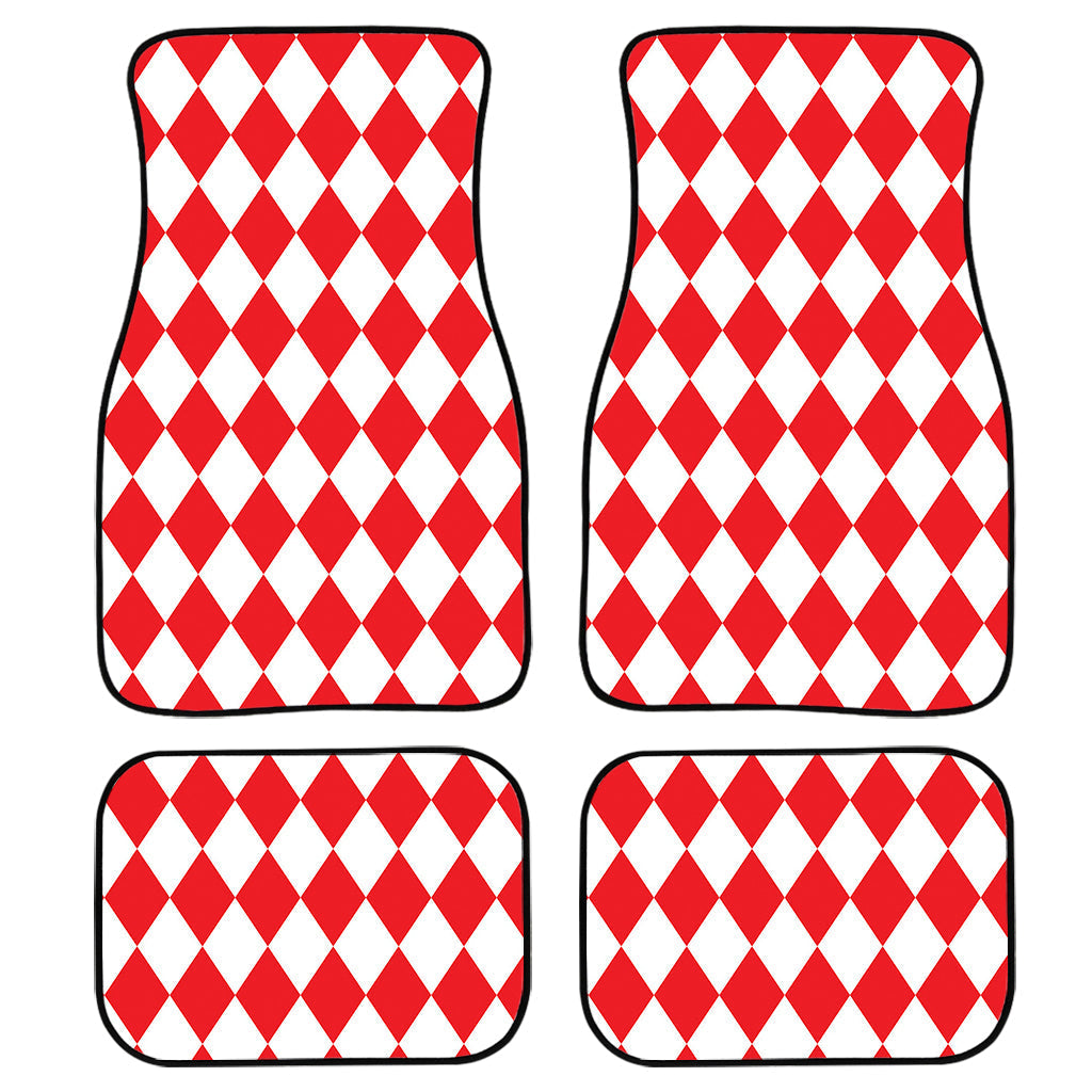 Red And White Harlequin Pattern Print Front And Back Car Floor Mats, Front Car Mat