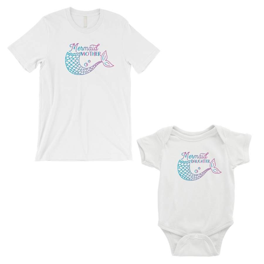 Mermaid Mother Daughter Matching Shirts White For Mother’s Day Gift