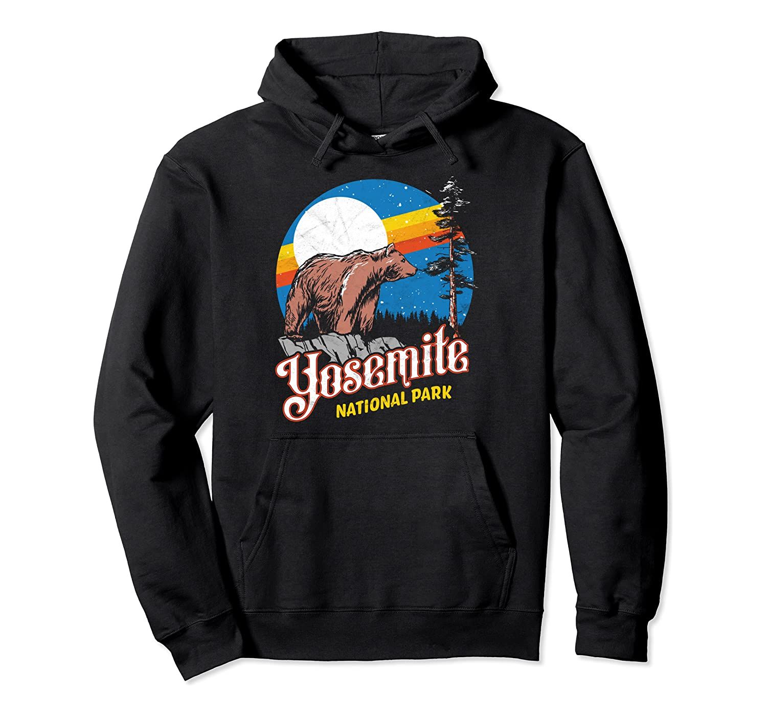 Vintage Yosemite Bear & Night Sky Retro 80’s Style Graphic Pullover Hoodie T-Shirt, Sweatshirt, Tank Top