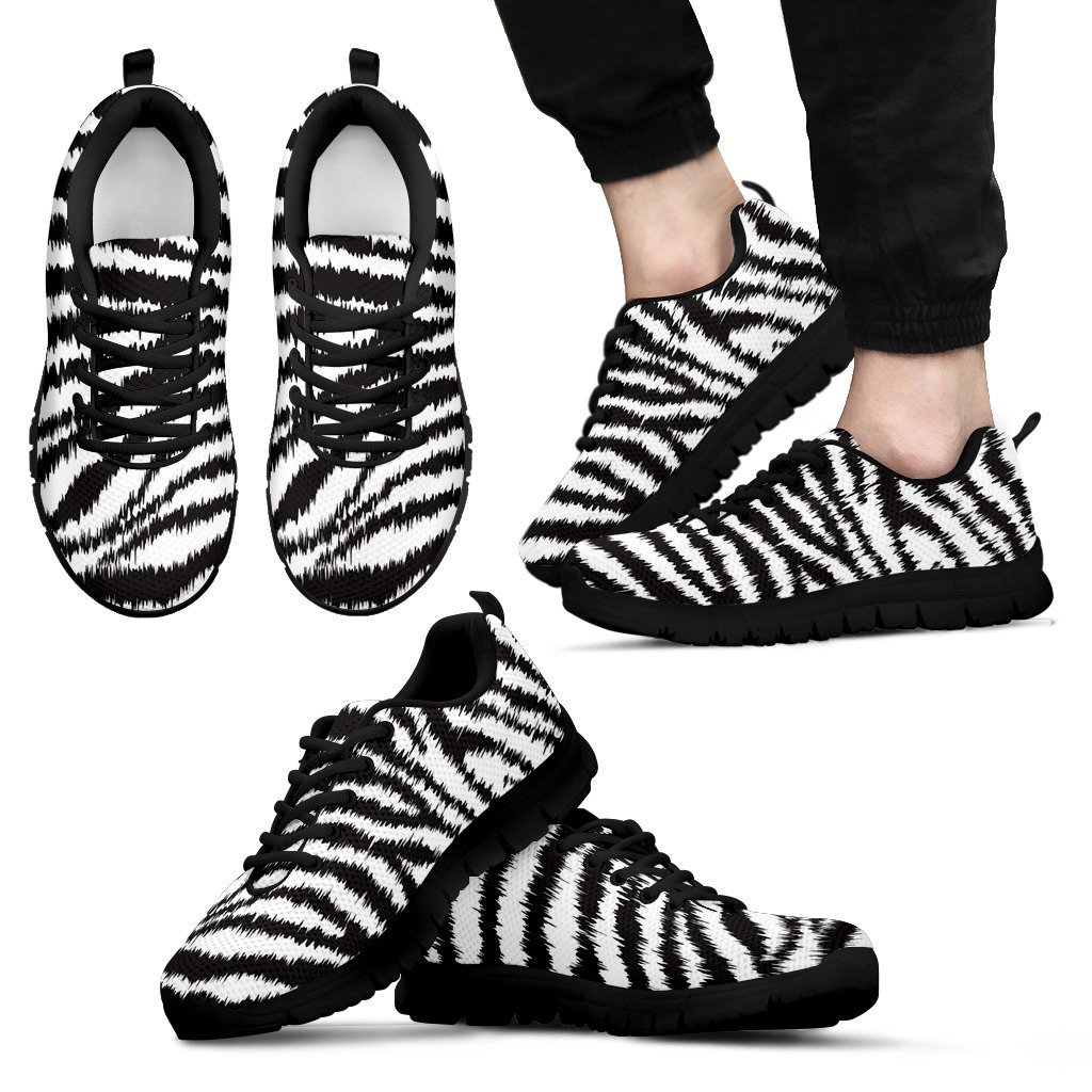 White Tiger Pattern Print Black Sneaker Shoes For Men Women