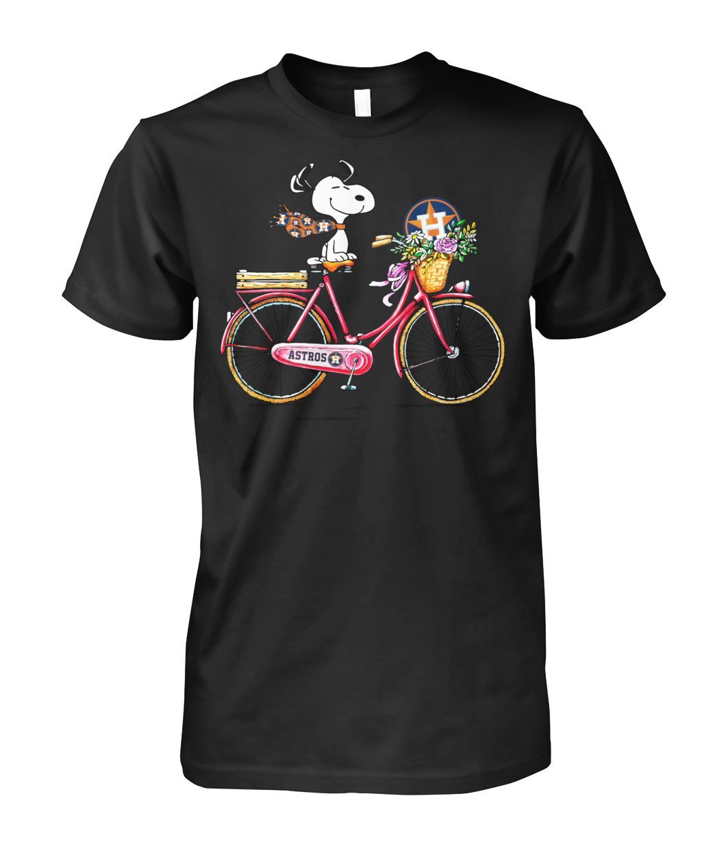 Houston Astros Baseball Fans Snoopy On Bicycle Funny Shirts