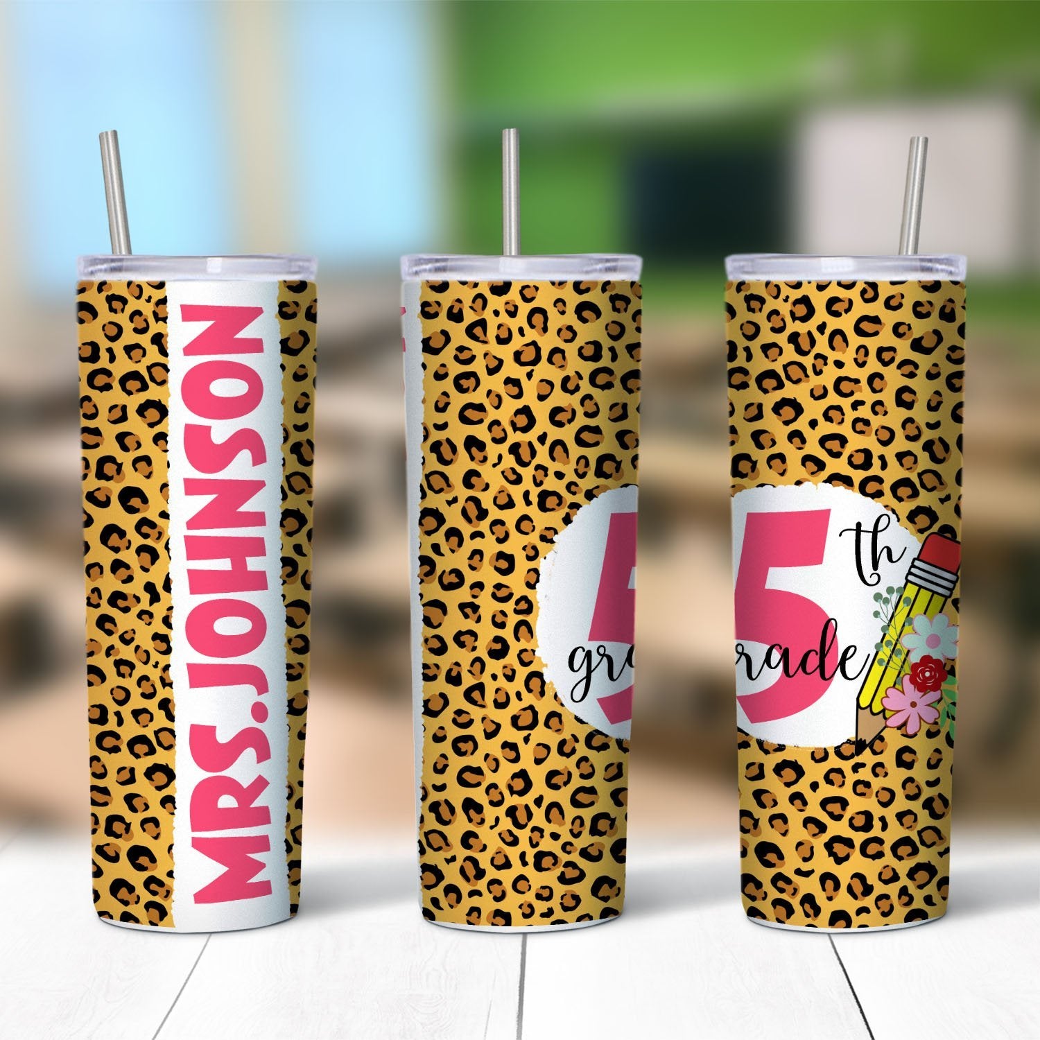 Custom Teacher Tumbler, Leopard Art