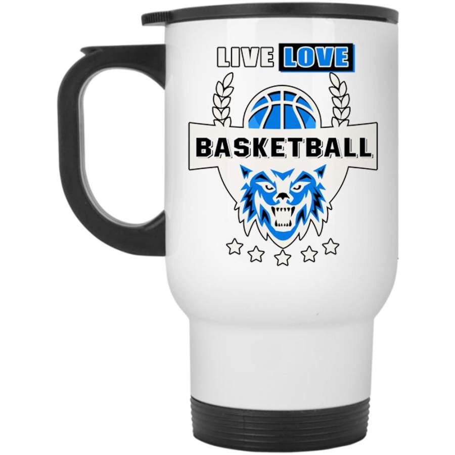 Cute Gift For Couple Travel Mug, Live Love Basketball Mug