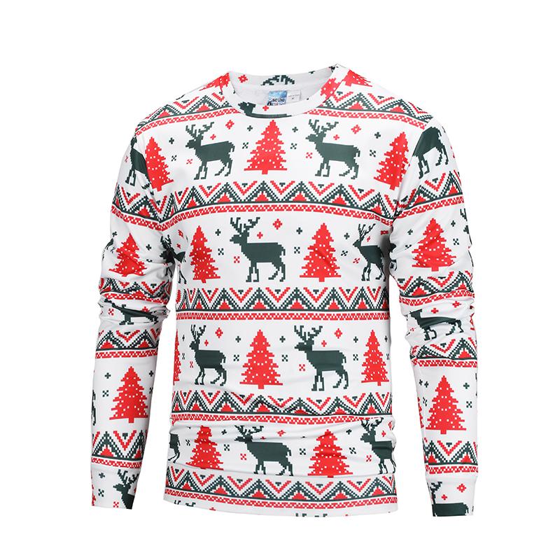 Christmas Sweatshirts – Christmas Deer and Tree Striped Pattern Icon 3D Sweatshirt