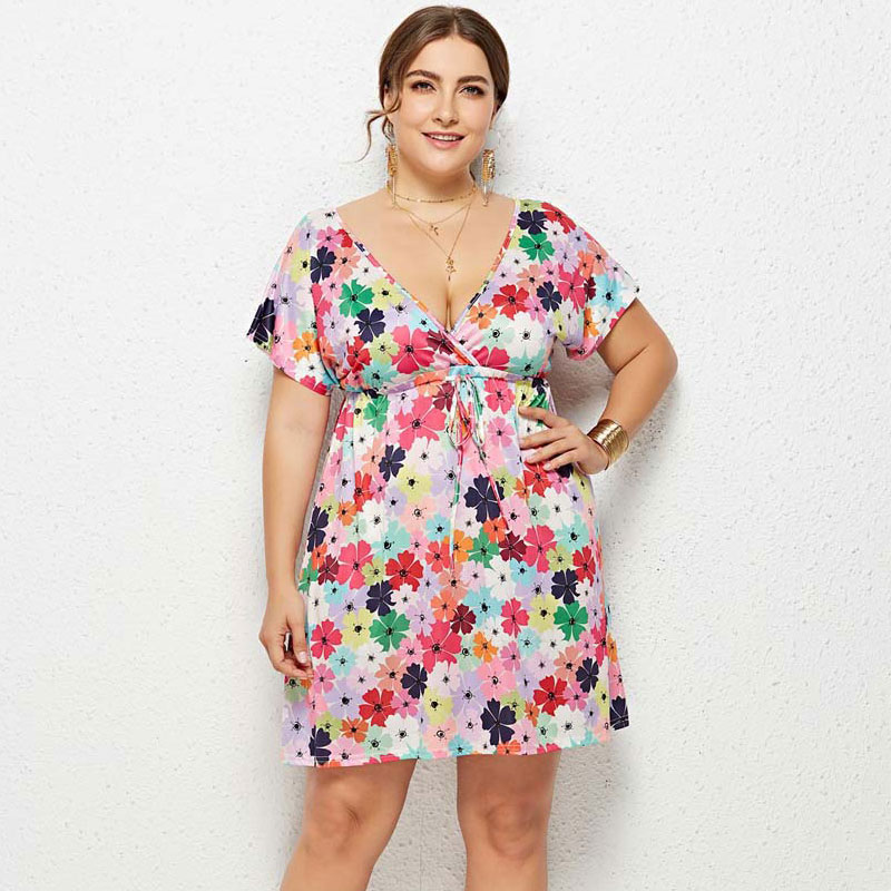 2022 Summer Oversized Dress Women Plus Size Floral Print Dress Ladies Large Size Short Party Dress For Women 3XL 4XL alx