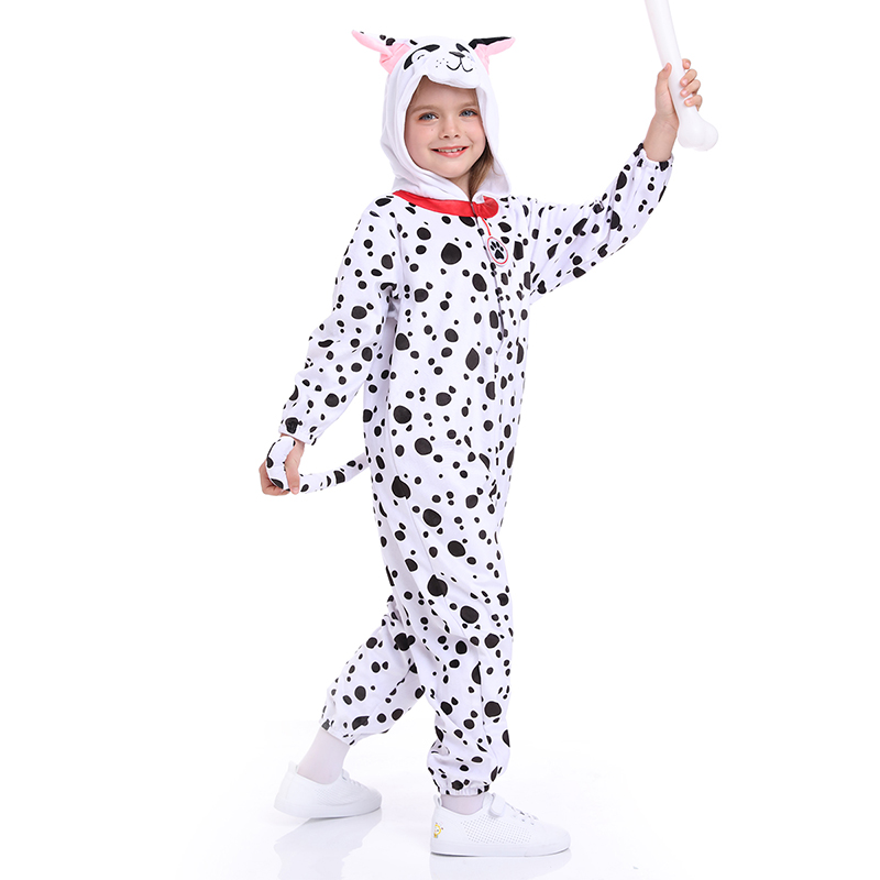 101 Dalmatians Costume Kids Unisex Spotty Dog Jumpsuit Halloween Animal Puppy Dog Pajamas Onesies Carnival Cosplay For Children alx