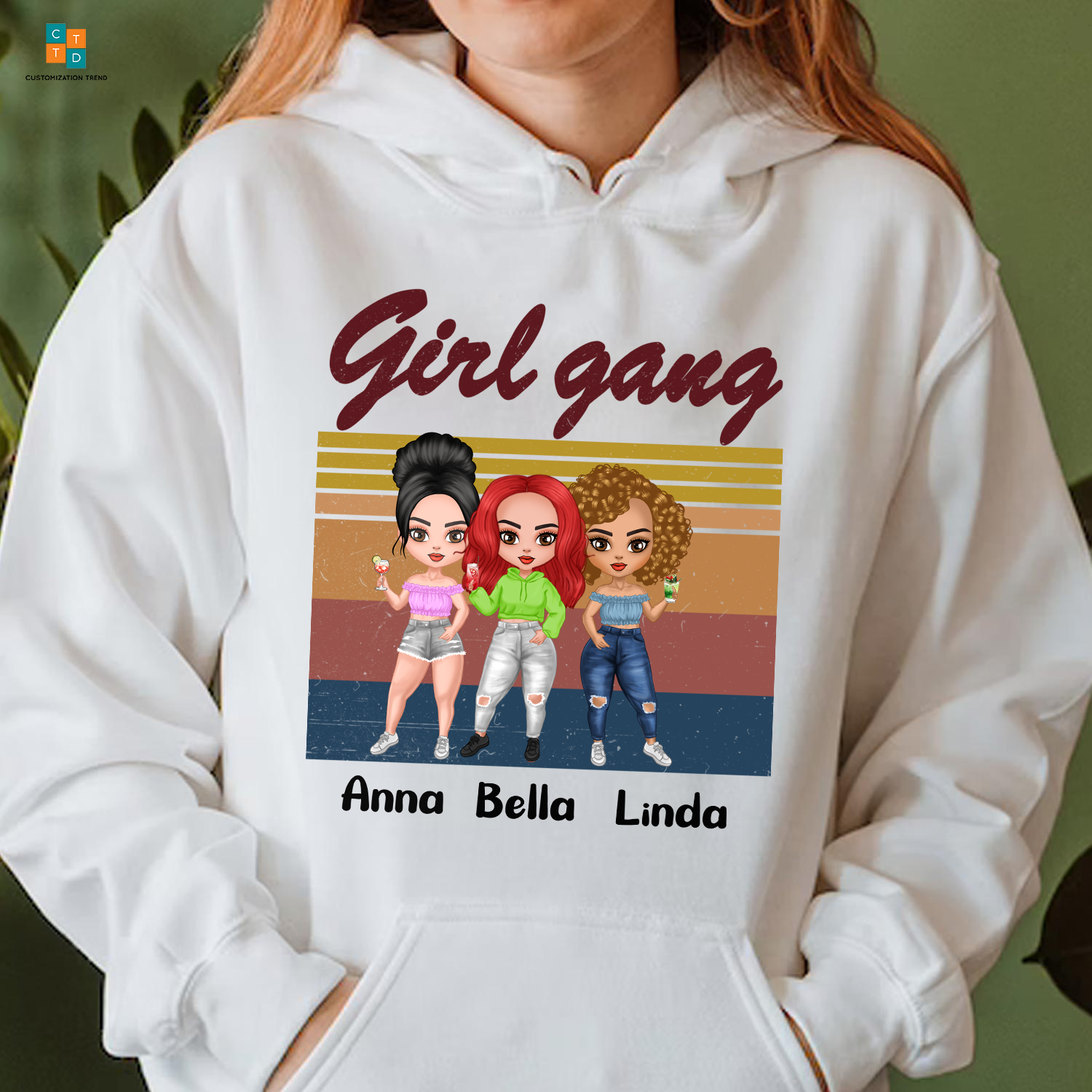 Personalized Girls Gang Standing Chibi Girls Hoodie, Shirt, Custom Friend, Besties, Sister Hoodie, Shirt