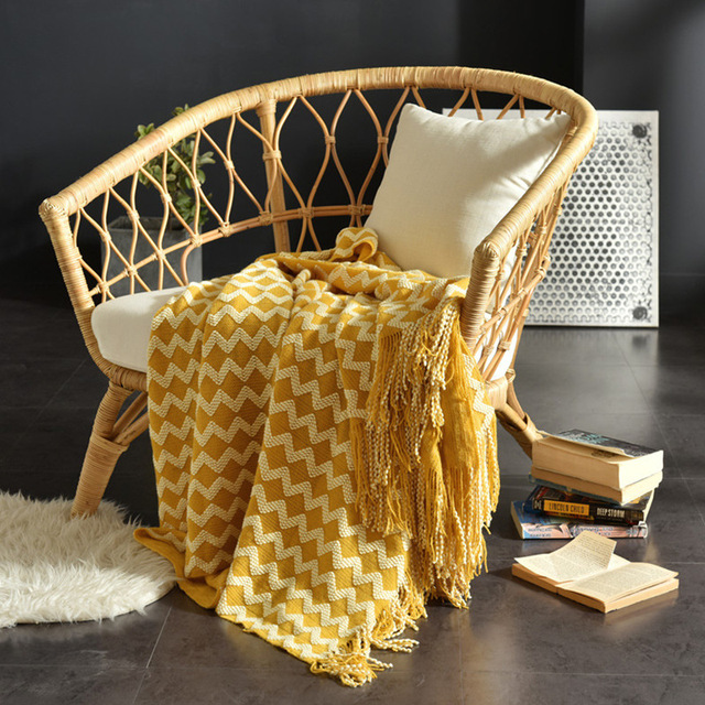 Yellow Nordic Knitted Throw Thread Sofa Blanket on the Bed Sofa Plaid Travel TV Multifunction Nap Blankets Soft Sweater Covers alx