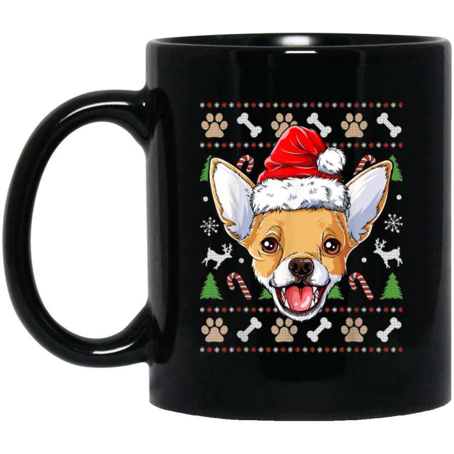 Chihuahua Ugly Christmas Dog Santa Hat Xmas Boys Kids Girls 11 oz 15 oz Mug Black