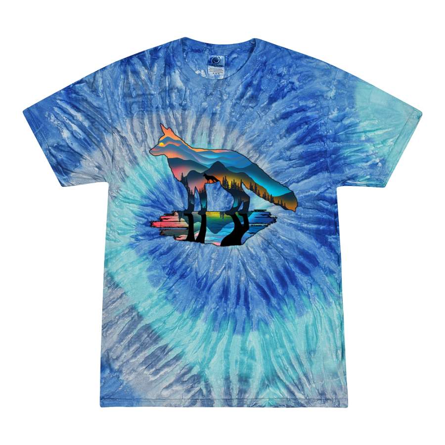 Trippy California Rainbow Neon Wolf Mountain Silhouette Animal Lover Tie-Dye T-Shirt