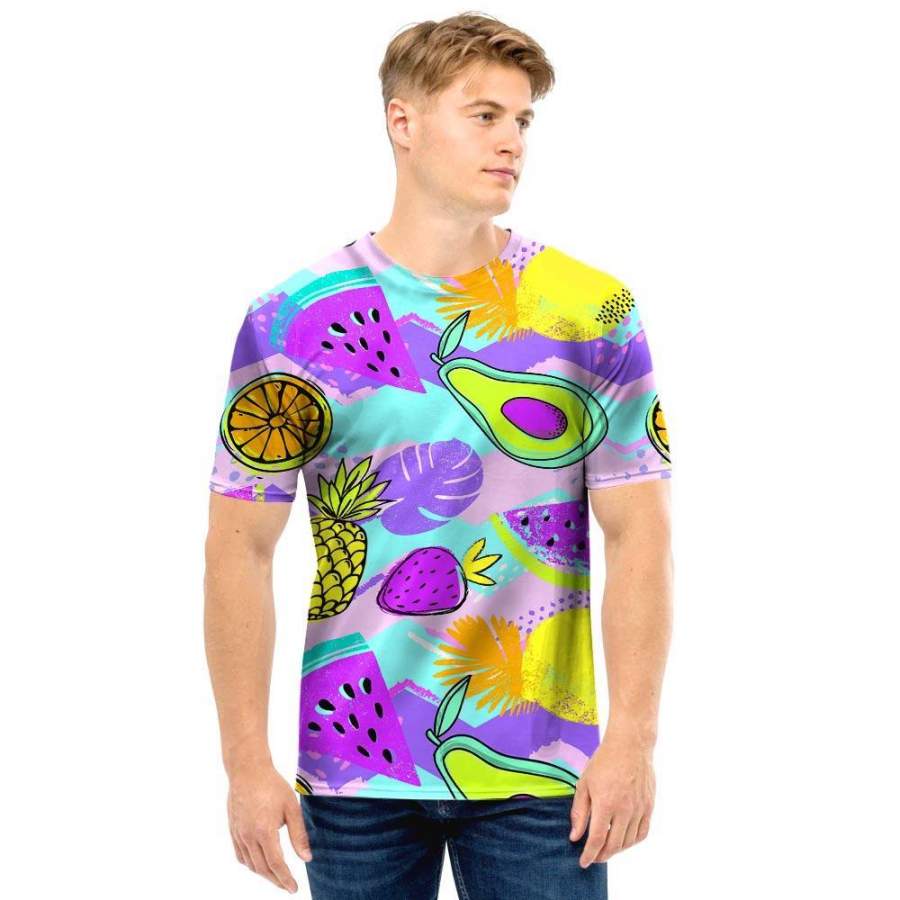 Neon Mix Fruit Pineapple Hawaii Print Men T Shirt Ha85185