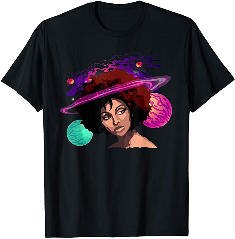 Black Queen Afro Women Melanin Art Universe Space T-Shirt