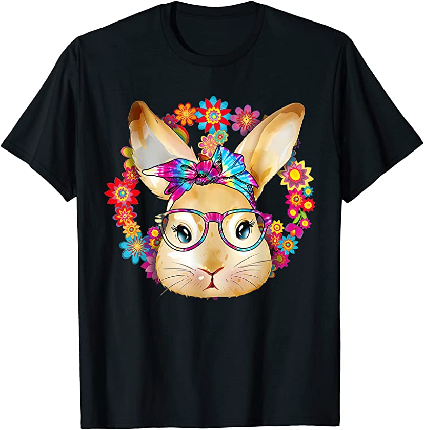 Bunny Face With Purple Glasses Cute Easter Rabbit Floral T-Shirt