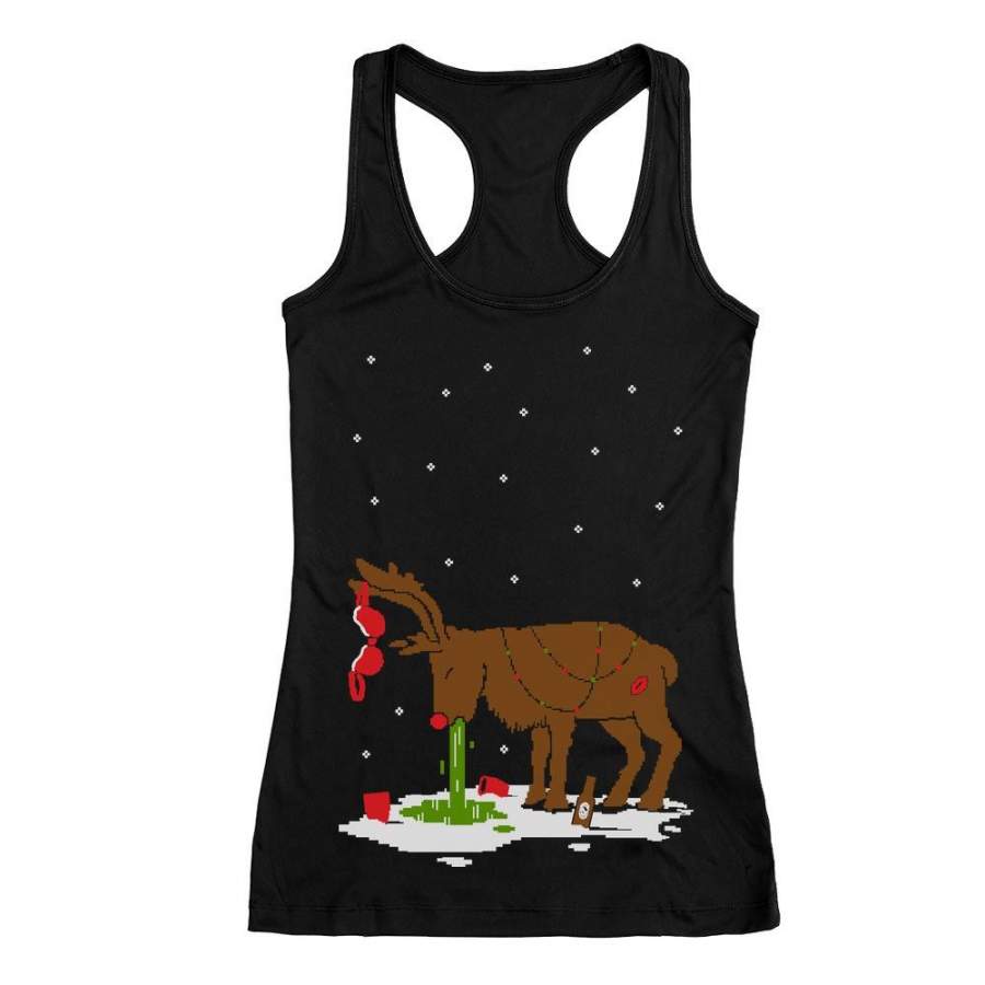 Xmas Reindeer Hangover Ugly Christmas Party Racerback Tank Top