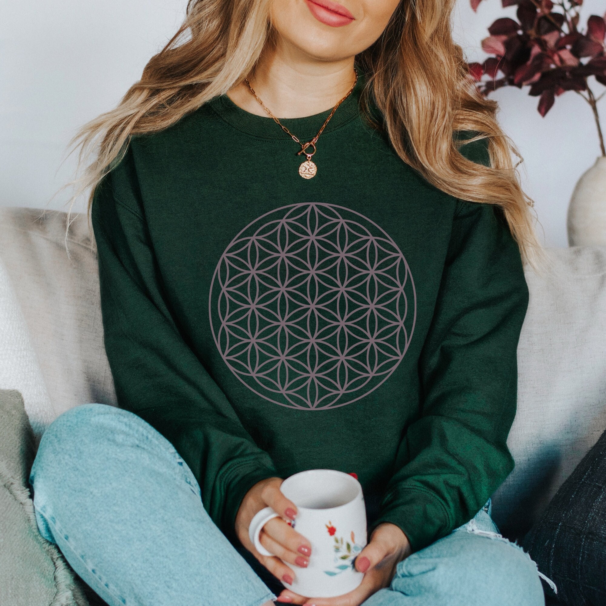 Flower Of Life Crewneck Sweatshirt | Seed Of Life, Floral, Mystic, Magic, Spiritual, Meditation, Yoga, Nameste Pullover | Oversized Pullover