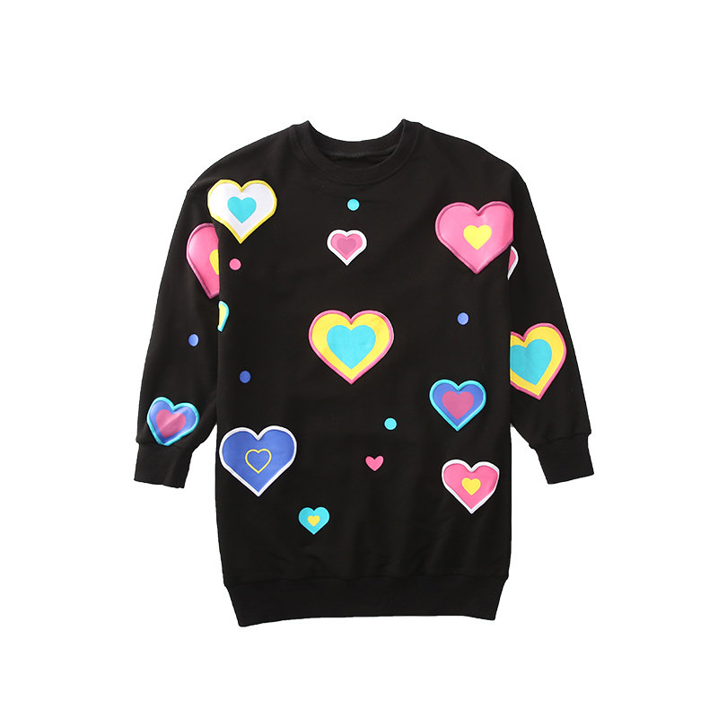 Spring Autumn Kids Cute Heart Print Medium-Length Sweatshirt for Girls Novelty 2021 Teen Cotton Girls Clothes sweater 8 10 12 alx