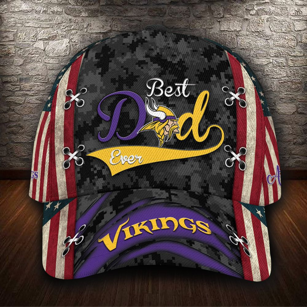 Personalized Minnesota Vikings Best Dad Usa Flag All Over Print 3D Baseball Cap