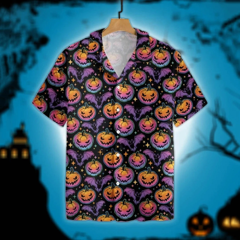 Halloween Purple Glowing Scary Evil Pumpkins Abstract Hawaii Shirts Ha45522