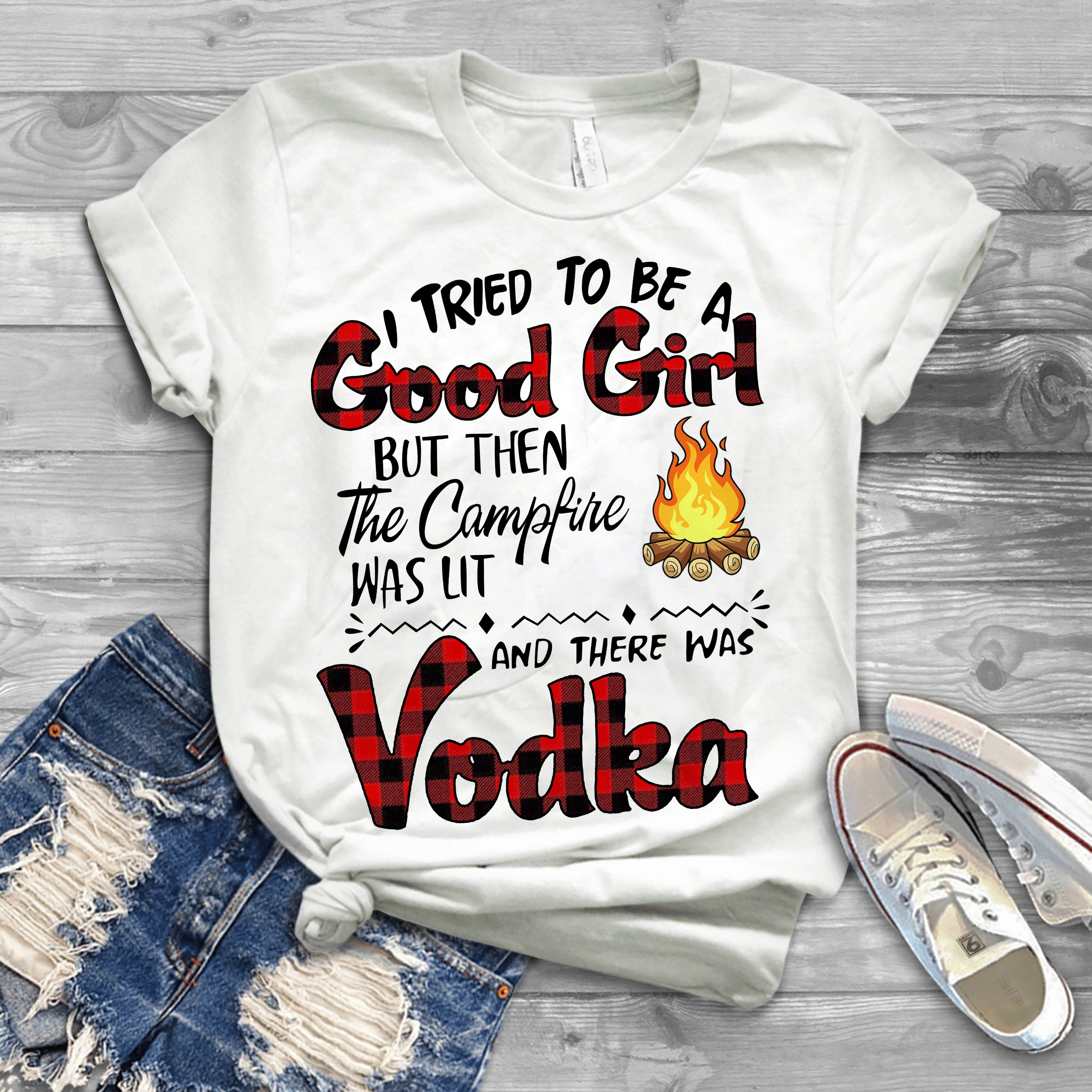 On Sale I Tried To Be A Good Girl T-Shirt Beer, Vodka, Wine, Whiskey, Brandy, Gin, Rum, Tequila