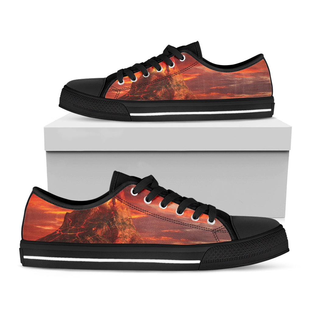 Volcano On The Sea Print Black Low Top Shoes