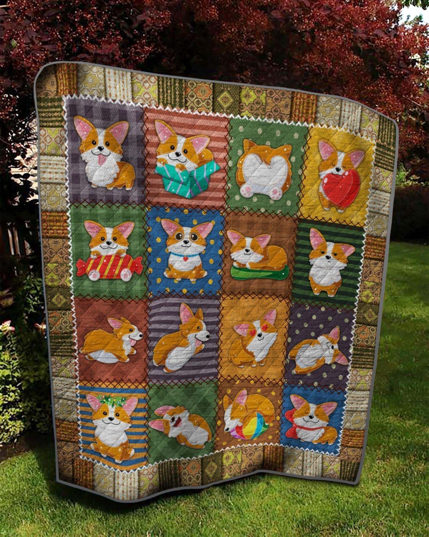 Corgi Is My Life Awesome Gift Candy Heart Quilt Blanket