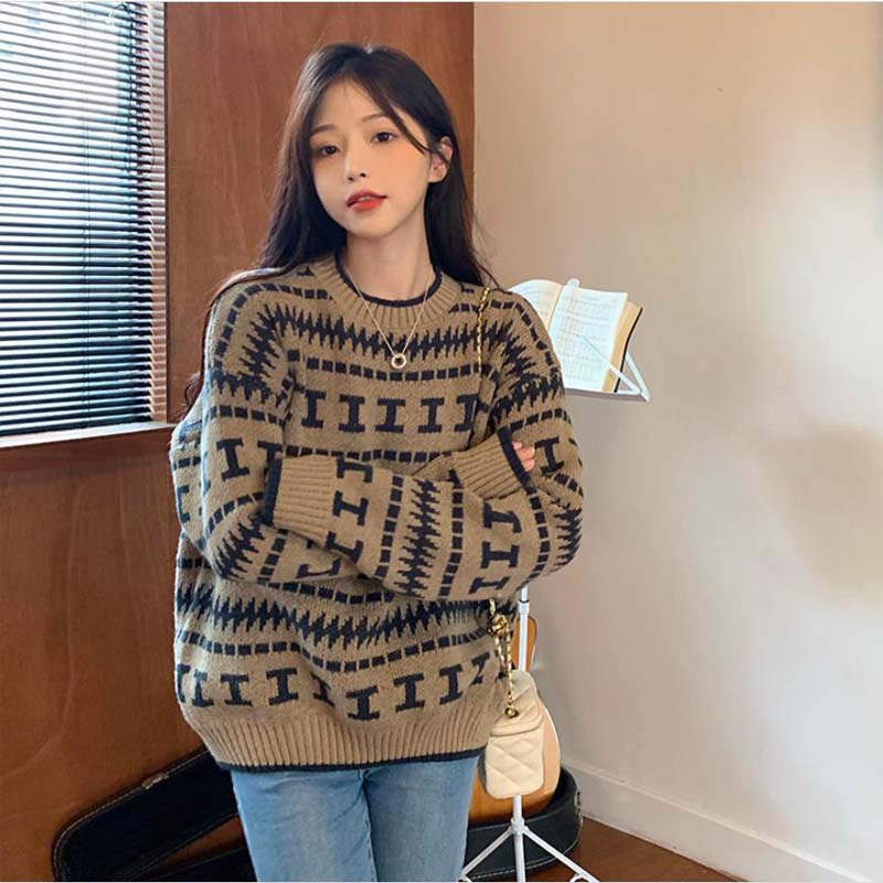 Autumn and Winter New Women’s Sweater Loose Lazy Style Pullover Casual Comfortable Round Neck Sweater Wholesale alx