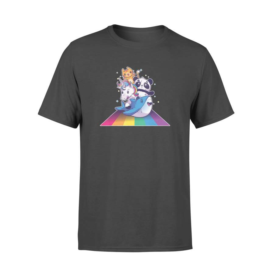 Cute cat, panda, unicorn, shark riding a rainbow T-ShirtS – 6XL plus size – Standard T-shirt